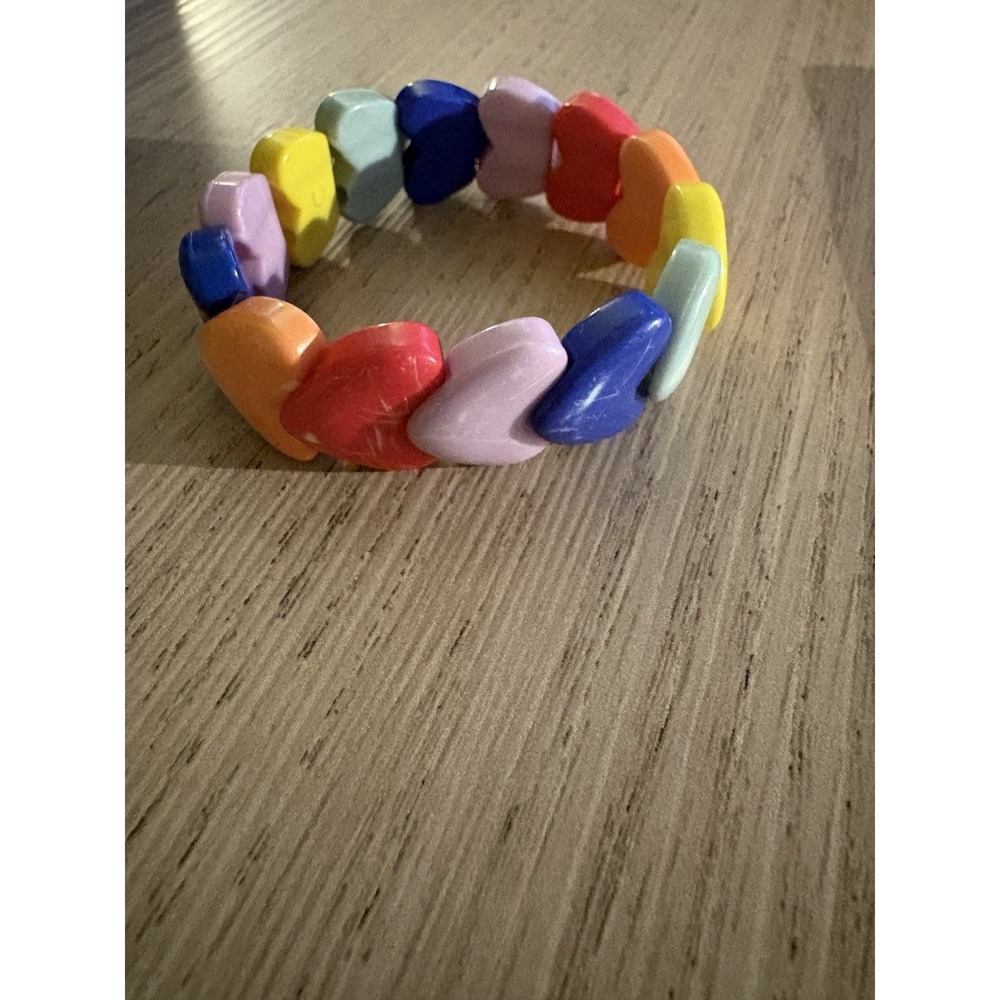X2 Rare Mod retro 1980s Vintage stretch Interlocking heart bracelet Y2k Rainbow